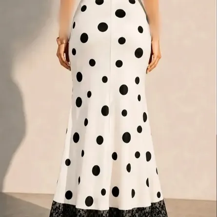 Chic Polka-Dot Mermaid Maxi Skirt with Delicate Lace Trim - Image 5