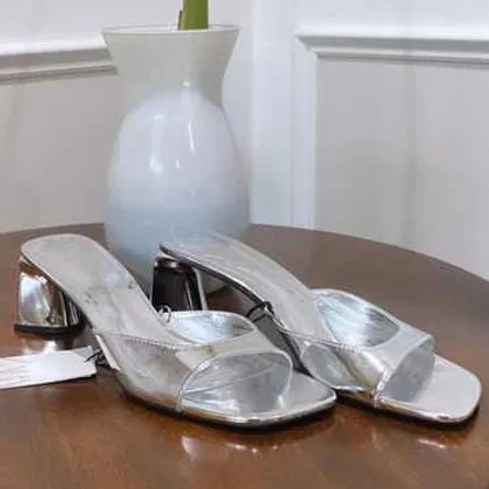 ZARA Women's Metallic Mirror-Finish Square-Toe High-Heel Mules - Image 4