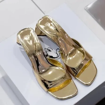 ZARA Metallic Gold Square Toe Mule Heels