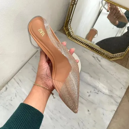 ZARA Embellished Pointed Toe Slingback Heels - Image 3