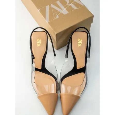 ZARA Clear Panel Pointed Toe Slingback Heels