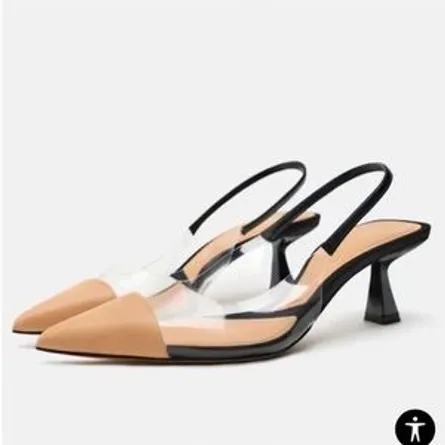 ZARA Clear Panel Pointed Toe Slingback Heels - Image 3