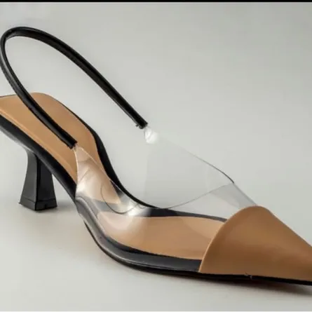 ZARA Clear Panel Pointed Toe Slingback Heels - Image 5