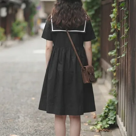 Japanese Vintage Sailor Collar Midi Dress - Image 5