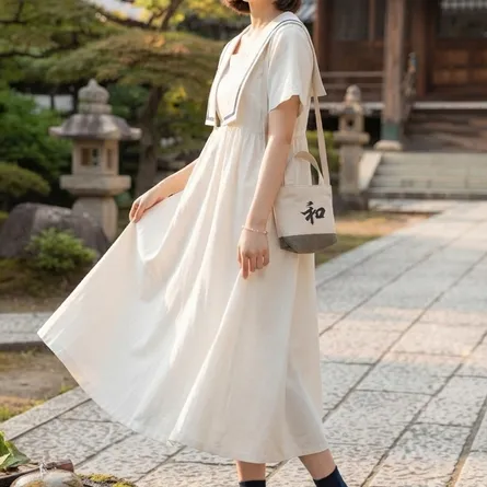 Japanese Vintage Sailor Collar Midi Dress - Image 7