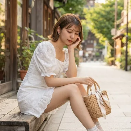 Product Description: Sakura Embroidered Eyelet Puff Sleeve Mini Dress - Image 4