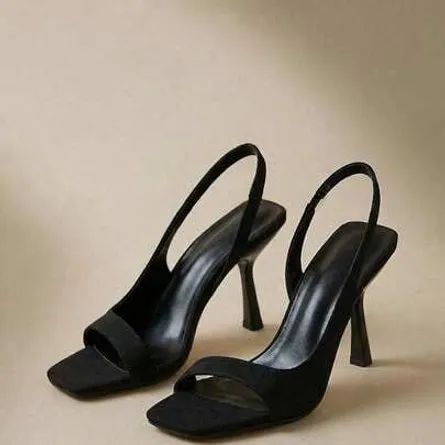 ZARA Fuchsia Suede Square-Toe Slingback Heels - Image 4