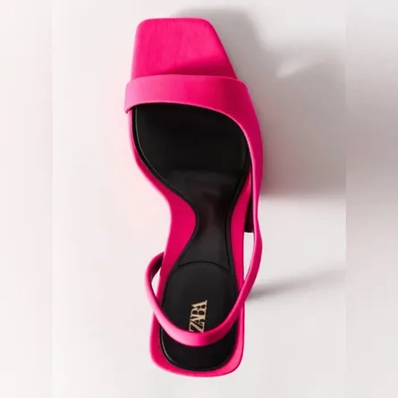 ZARA Fuchsia Suede Square-Toe Slingback Heels - Image 6