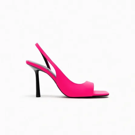 ZARA Fuchsia Suede Square-Toe Slingback Heels - Image 7