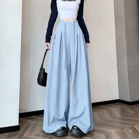 Women's High-Waisted Pleated Wide-Leg Trousers with Self-Tie Waist - Image 4