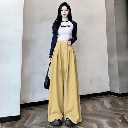 Women's High-Waisted Pleated Wide-Leg Trousers with Self-Tie Waist