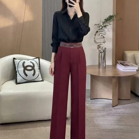 High-Waist Wide-Leg Trousers with Embellished Waistband - Image 7