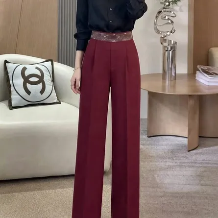 High-Waist Wide-Leg Trousers with Embellished Waistband - Image 6