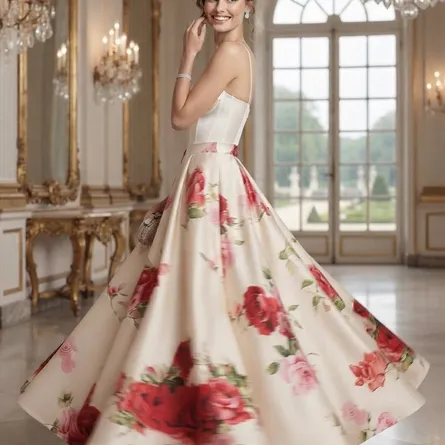 Elegant A-Line Maxi Skirt with Vibrant Red Rose Print - Image 3