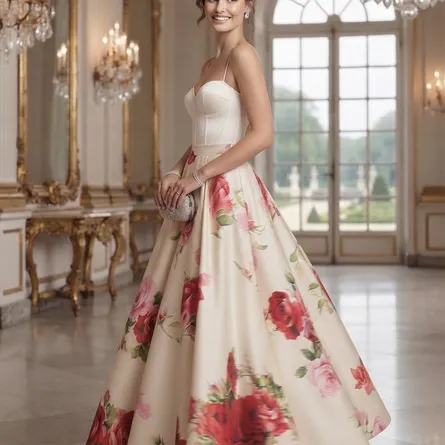 Elegant A-Line Maxi Skirt with Vibrant Red Rose Print - Image 4