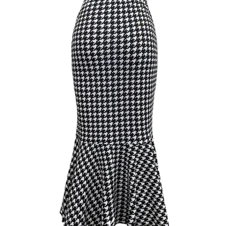 Elegant Houndstooth Mermaid Hem Skirt - Image 5