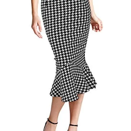 Elegant Houndstooth Mermaid Hem Skirt - Image 4