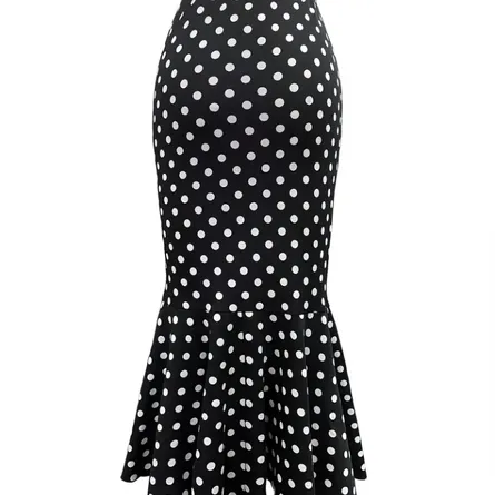 Vintage Polka Dot High-Waist Mermaid Midi Skirt - Image 6