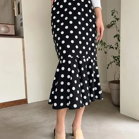 Vintage Polka Dot High-Waist Mermaid Midi Skirt - Image 5