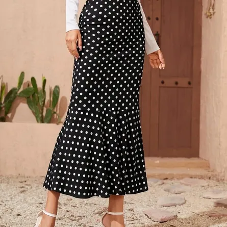 Vintage Polka Dot High-Waist Mermaid Midi Skirt - Image 4