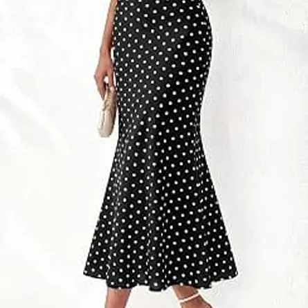 Vintage Polka Dot High-Waist Mermaid Midi Skirt - Image 3