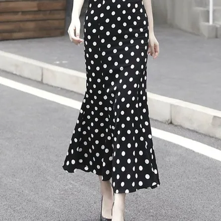 Vintage Polka Dot High-Waist Mermaid Midi Skirt