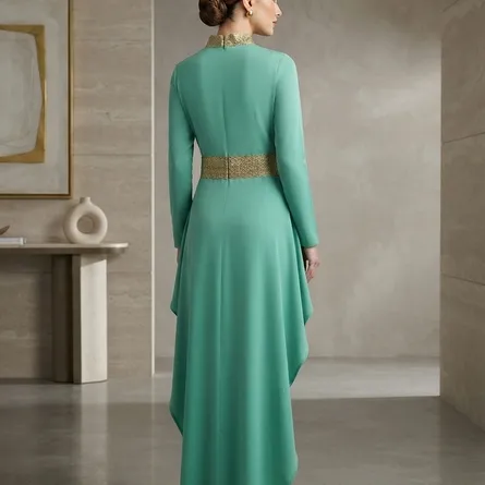 Elegant Mint Green Embroidered Maxi Dress / Kaftan - Image 5