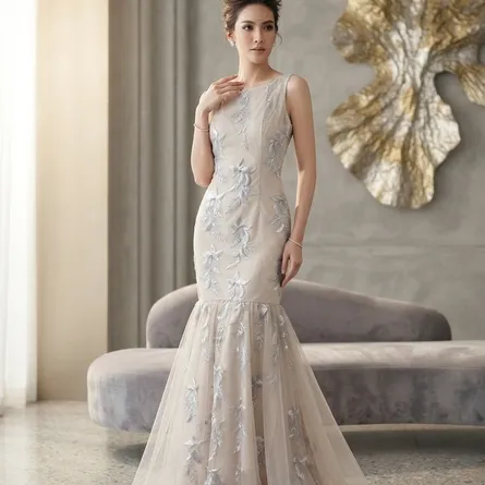 Elegant Floral Embroidered Mermaid Evening Dress