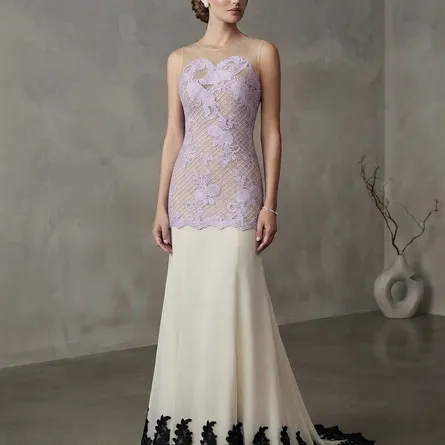 Ethereal Illusion Lace & Contrast Mermaid Gown - Image 3