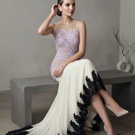 Ethereal Illusion Lace & Contrast Mermaid Gown - Image 4
