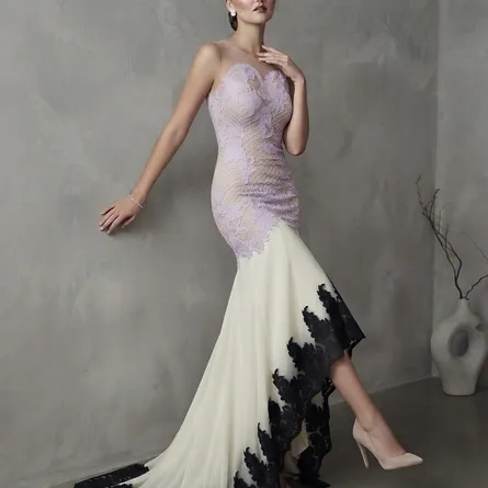 Ethereal Illusion Lace & Contrast Mermaid Gown - Image 5