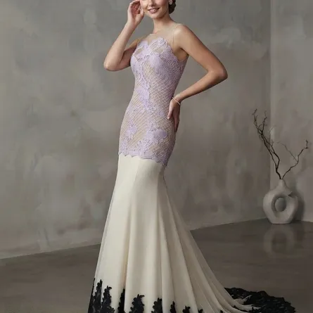 Ethereal Illusion Lace & Contrast Mermaid Gown