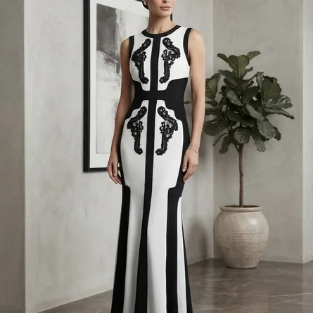 The "Aurelia" Geometric Lace Gown