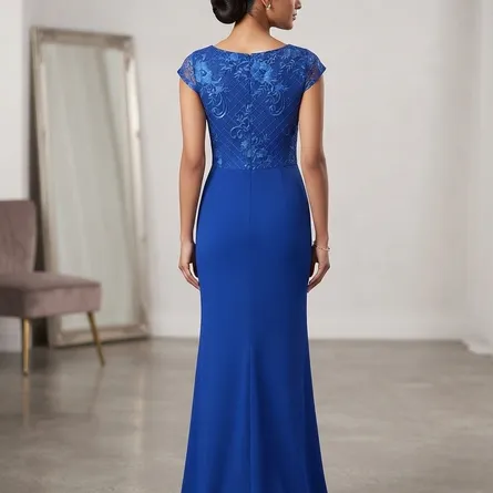 Royal Blue Lace Peplum Evening Maxi Dress - Image 3