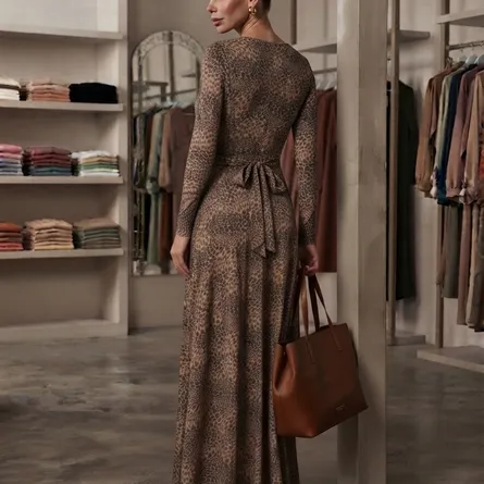 Women’s Elegant Leopard Print Long Sleeve Wrap Maxi Dress - Image 5
