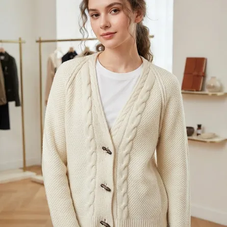 Cozy Cream Cable-Knit Button-Front Cardigan