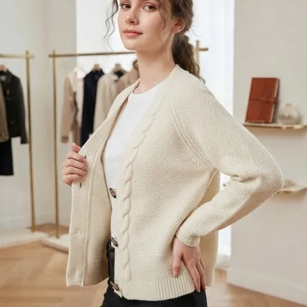 Cozy Cream Cable-Knit Button-Front Cardigan - Image 4