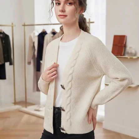 Cozy Cream Cable-Knit Button-Front Cardigan - Image 5
