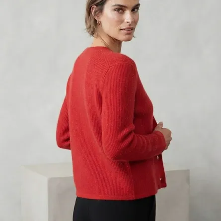 Luxury Rib-Knit Square-Neck Cardigan in Scarlet Red - Image 4