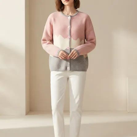 Chic Color-Block Chevron Cardigan