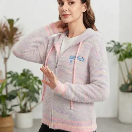 Pastel Rainbow Fuzzy Zip-Up Hoodie - Image 3