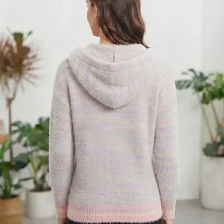 Pastel Rainbow Fuzzy Zip-Up Hoodie - Image 4