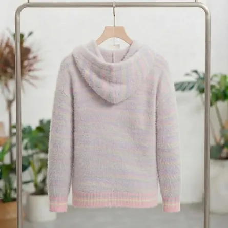 Pastel Rainbow Fuzzy Zip-Up Hoodie - Image 5