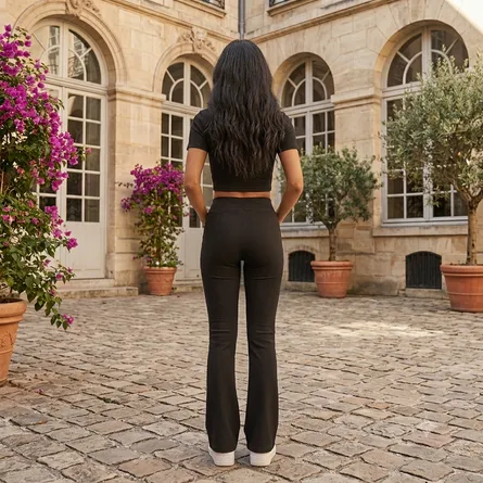 Women’s Black Mock Neck Crop Top & Flared Pants Co-ord Set - Image 3