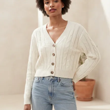 The Classic Cable-Knit Cropped Cardigan - Cream