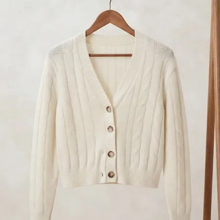 The Classic Cable-Knit Cropped Cardigan - Cream - Image 6