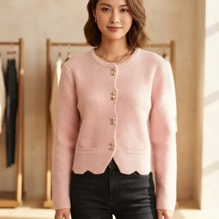 Chic Scallop-Hem Knit Cardigan