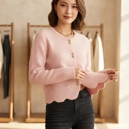 Chic Scallop-Hem Knit Cardigan - Image 3