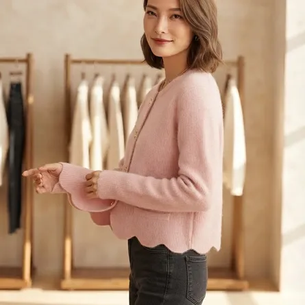Chic Scallop-Hem Knit Cardigan - Image 4