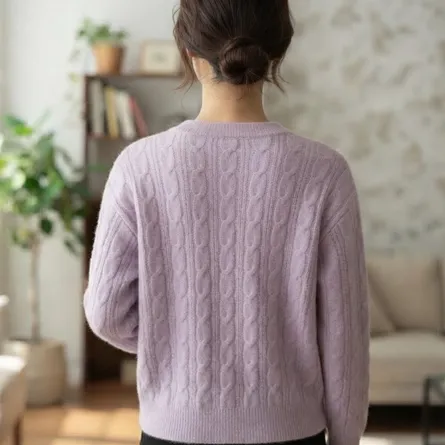 Premium Cashmere Blend Cable-Knit Cardigan in Lavender Haze - Image 5